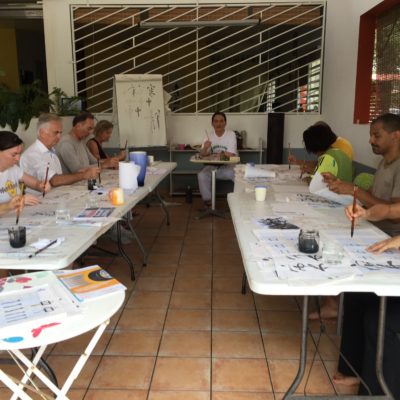 atelier de calligraphie avec SUN Gen Fa en Guyane